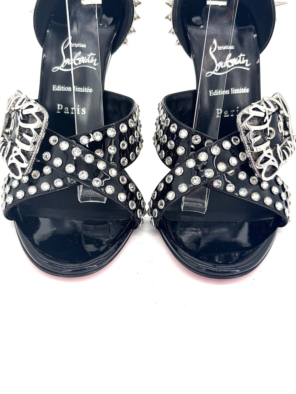 Christian Louboutin Wosandal Pic 100 Silver Spike High Heel Sandals 38.5 - Picture 6 of 9